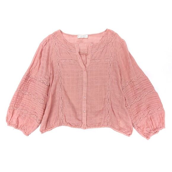 Lucky Brand Tops - LUCKY BRAND Balloon Sleeve Embroidered Textured Popover Blouse Cottagecore Boho